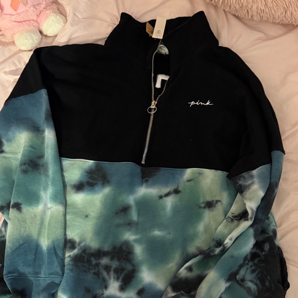 PINK Victoria's Secret Black and Tie-Dye Sweatshirt